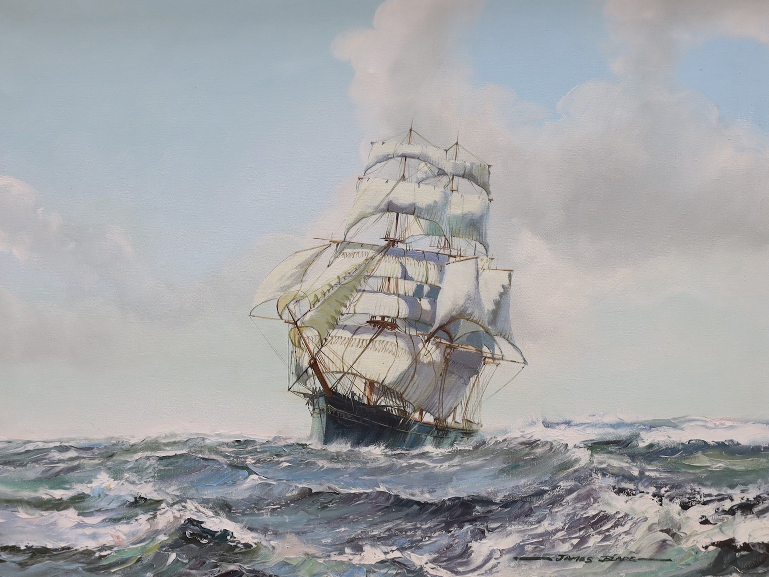 James Blade, oil on canvas, Clipper ship Kaisow at sea, signed, 70 x 90cm